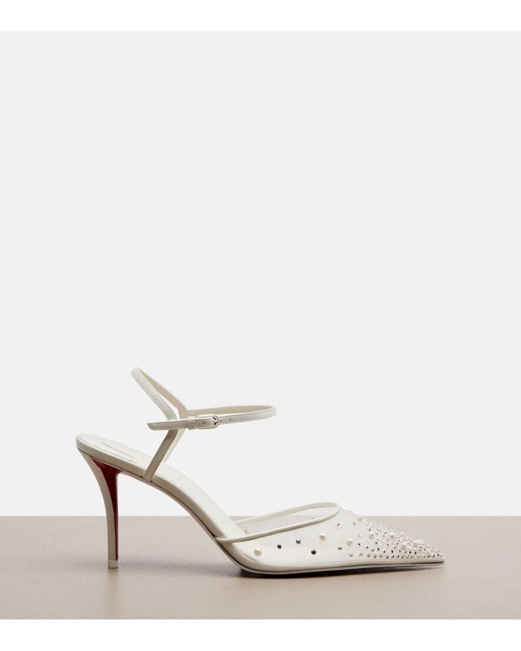 Christian Louboutin White Miss Z Embellished Slingback Pumps
