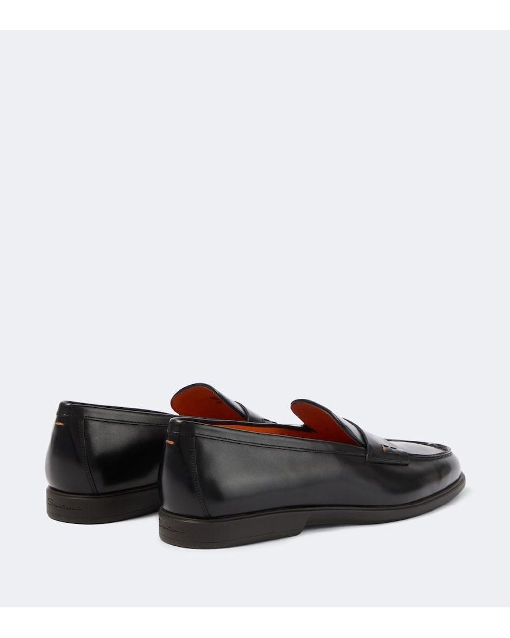Santoni Black Milo Leather Penny Loafers for men