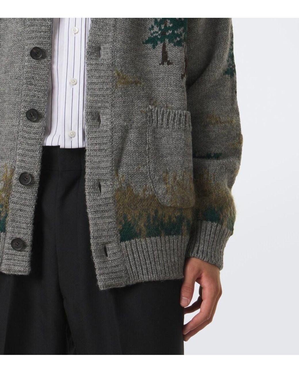 Junya Watanabe Gray Intarsia Wool And Mohair-Blend Cardigan for men