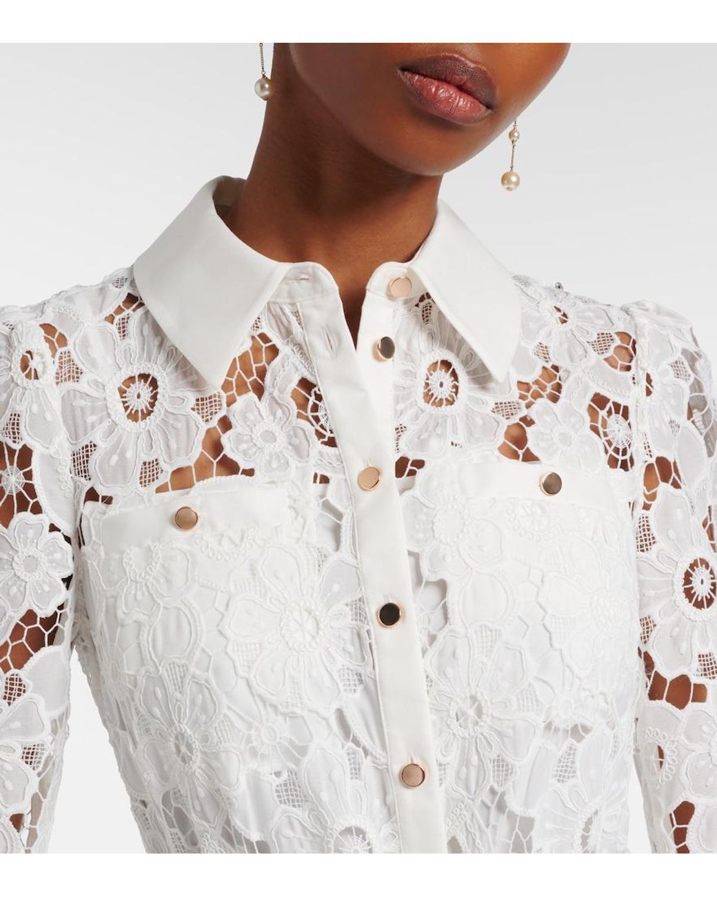 Self-Portrait White Belted Guipure Lace Shirt Dress