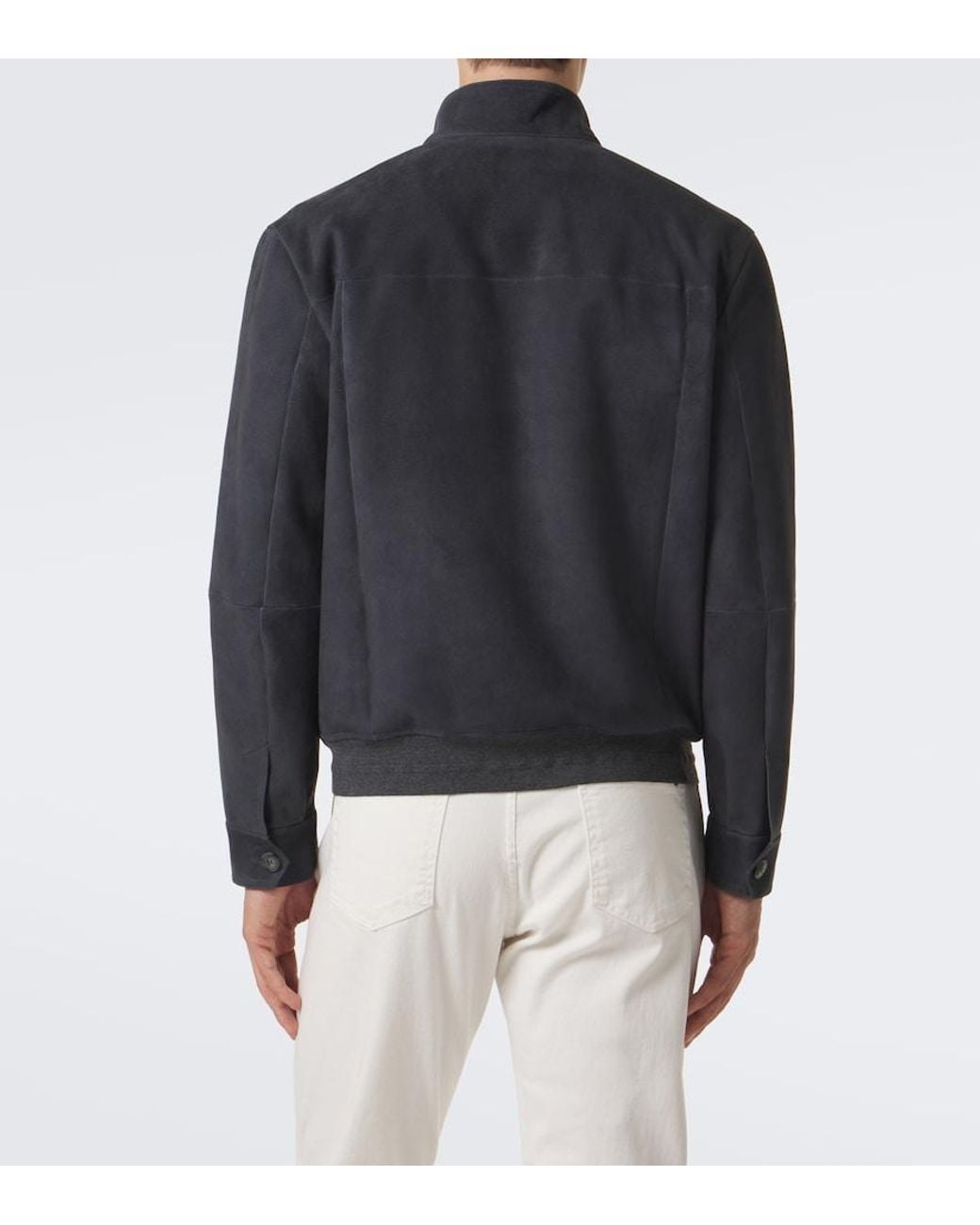 Canali Blue Suede Bomber Jacket for men