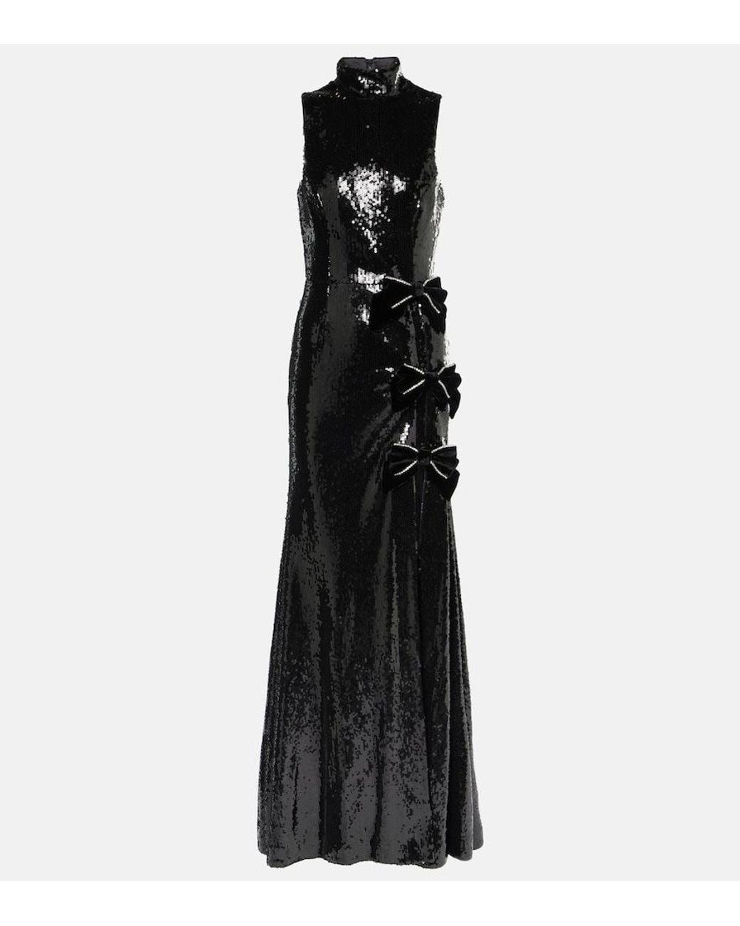 Rebecca Vallance Black X Nicky Hilton Lena Bow-Detail Sequined Gown