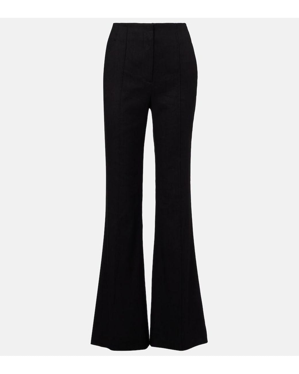 Veronica Beard Black Komi High-Rise Linen-Blend Flared Pants