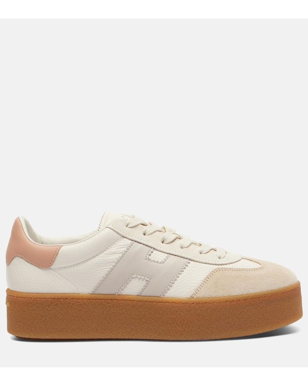 Hogan White H698 Suede-Trimmed Leather Sneakers