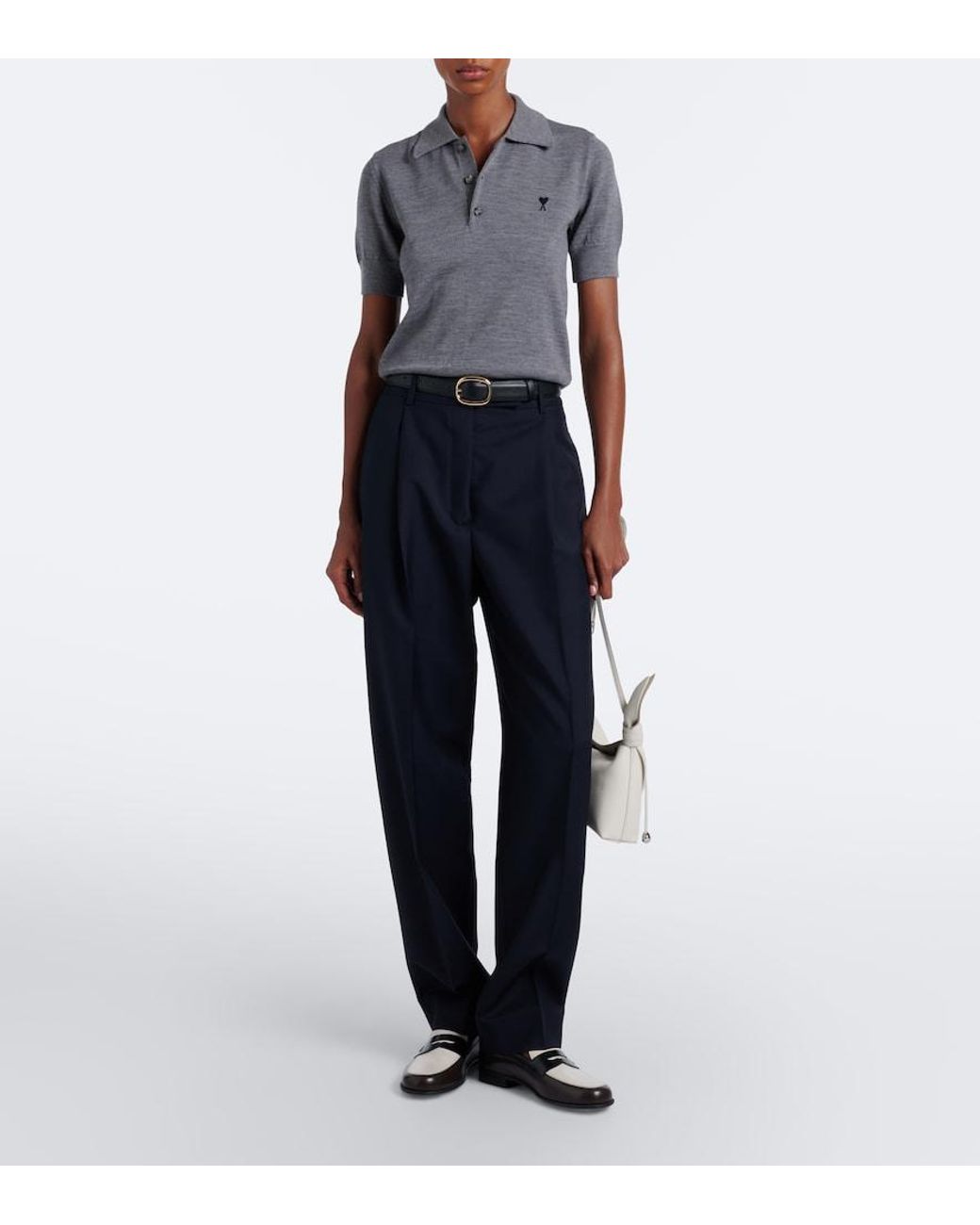 AMI Gray Ami De Coeur Wool Polo Shirt