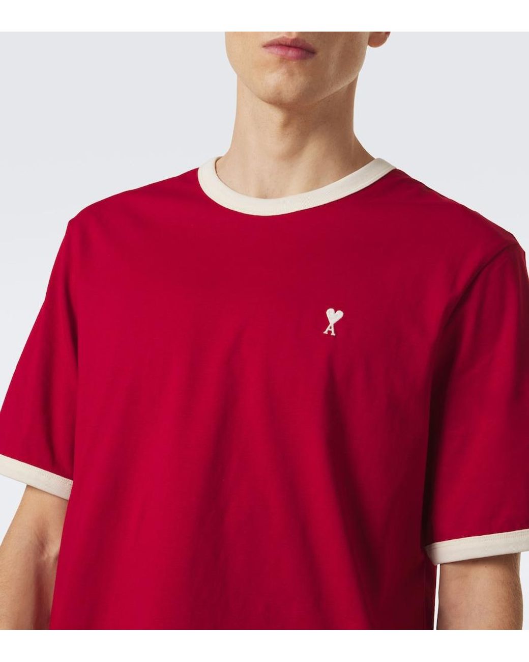AMI Red Ami De Cour Cotton Jersey T-Shirt for men