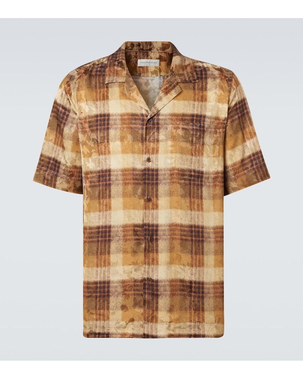 Dries Van Noten Brown Checked Jacquard Bowling Shirt for men