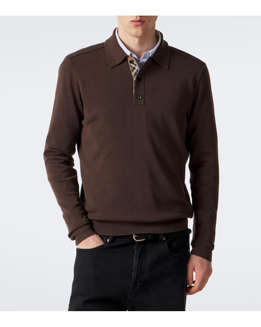 Burberry Brown Wool Polo Sweater for men