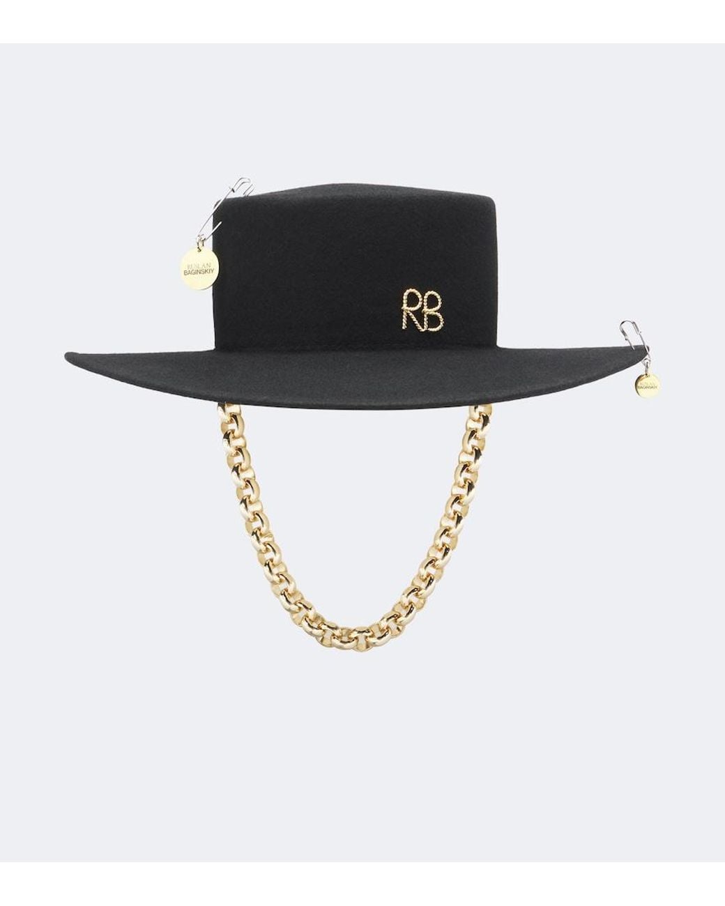 Ruslan Baginskiy Black Chain-Detail Wool Felt Fedora