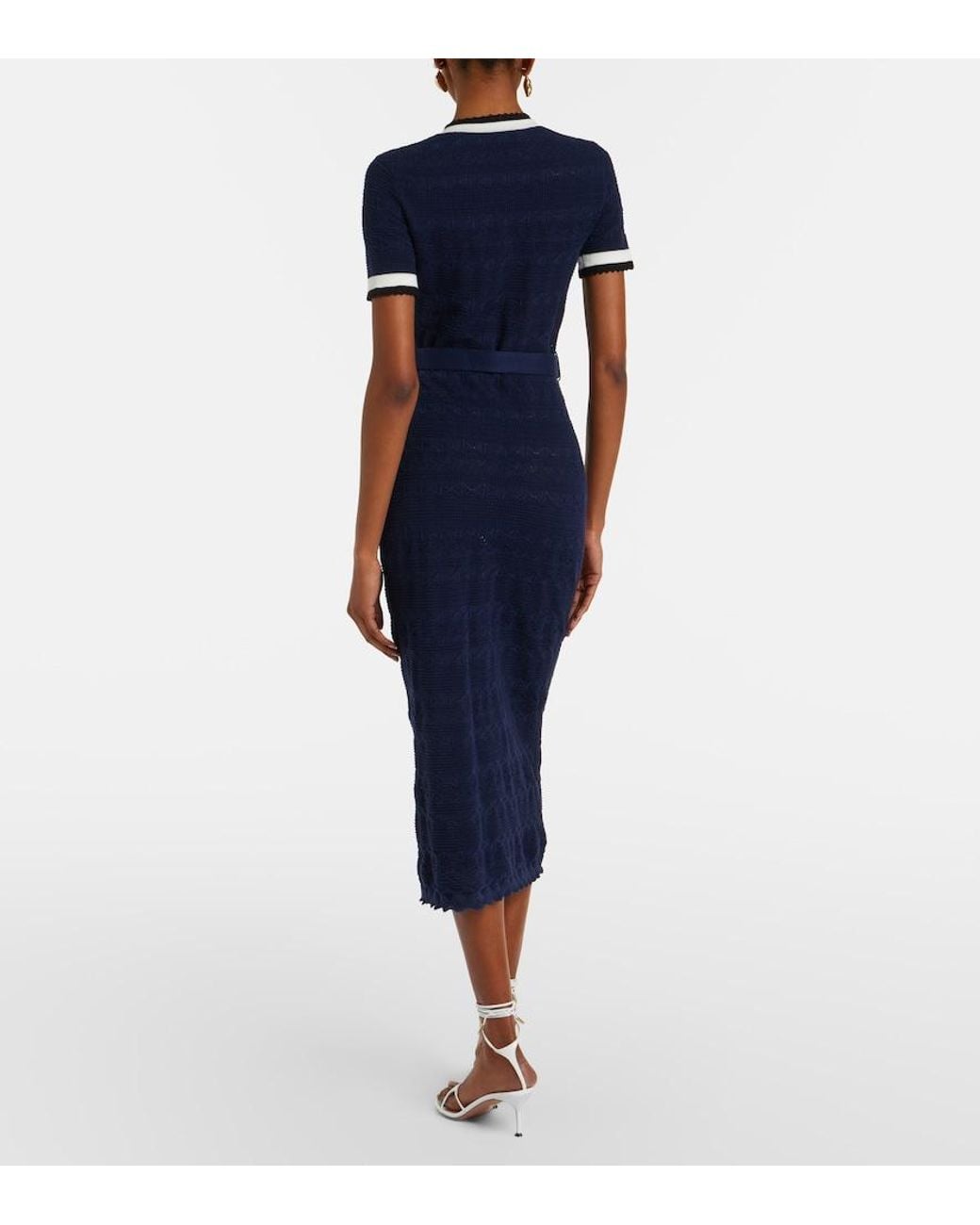 Self-Portrait Blue Bow-Detail Pointelle Cotton-Blend Midi Dress