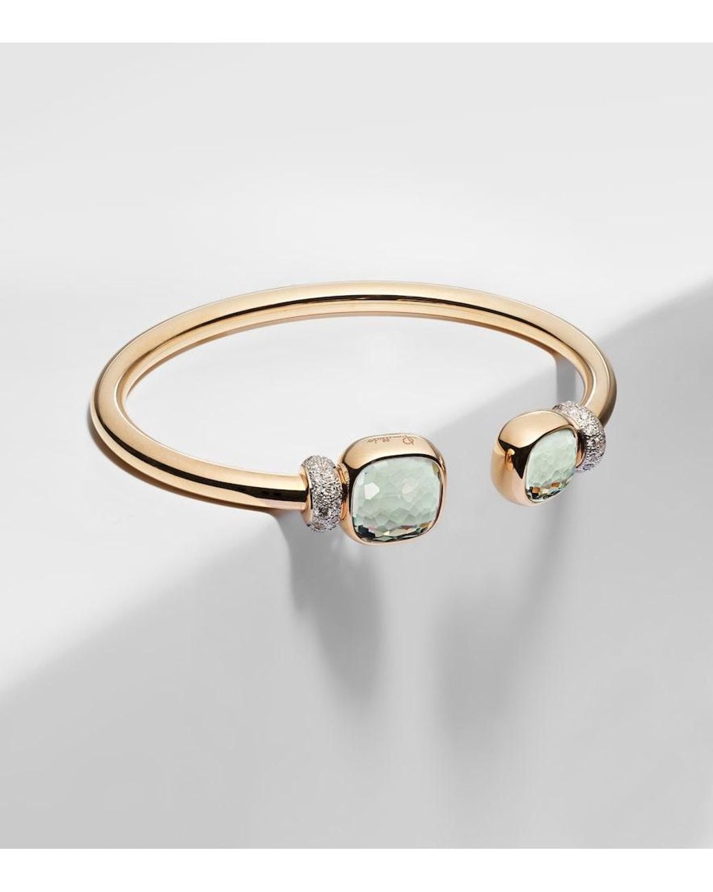 Pomellato White Nudo 18Kt Rose Cuff Bracelet With Prasiolites And Diamonds