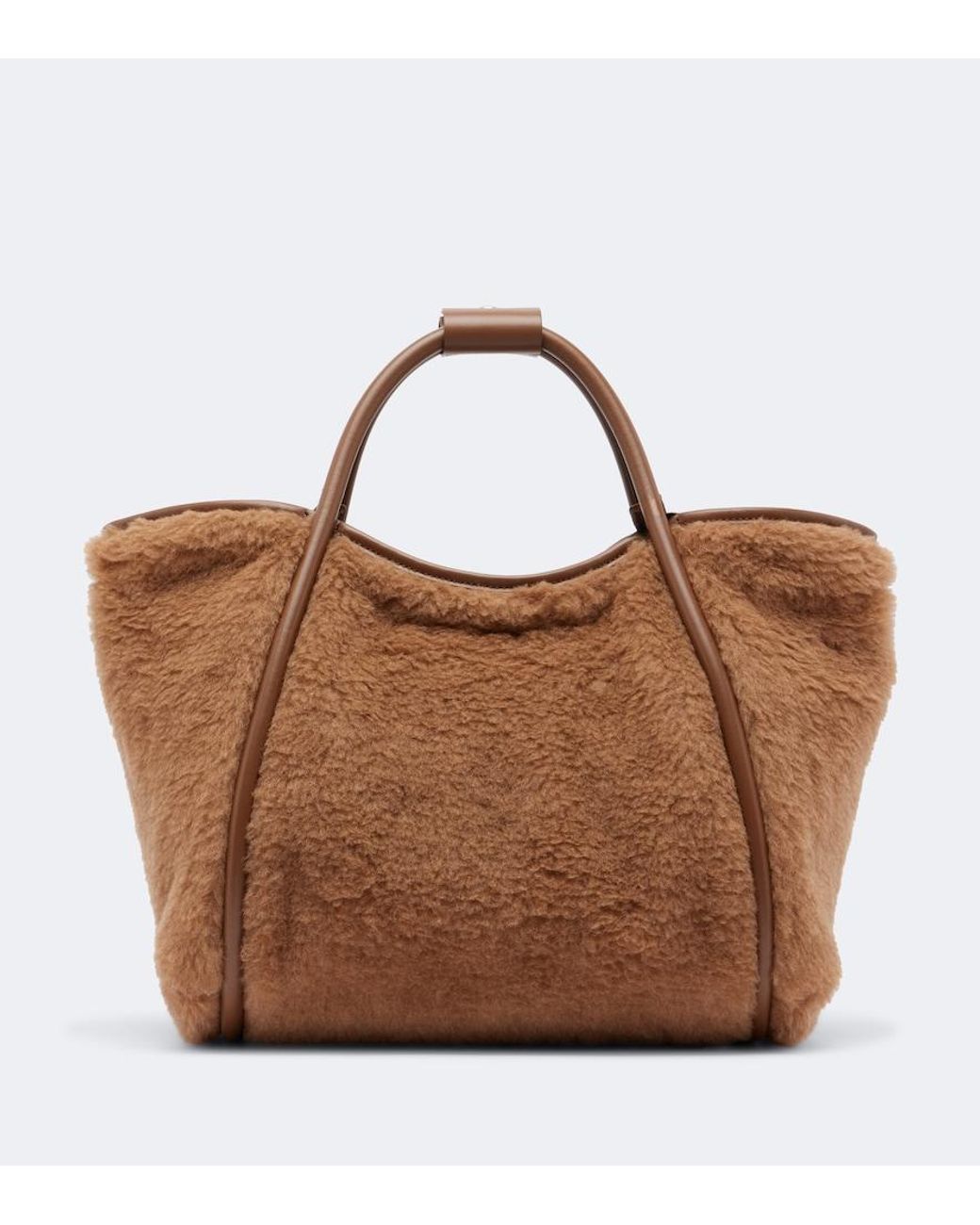 Max Mara Brown Medium Leather-Trimmed Teddy Tote Bag