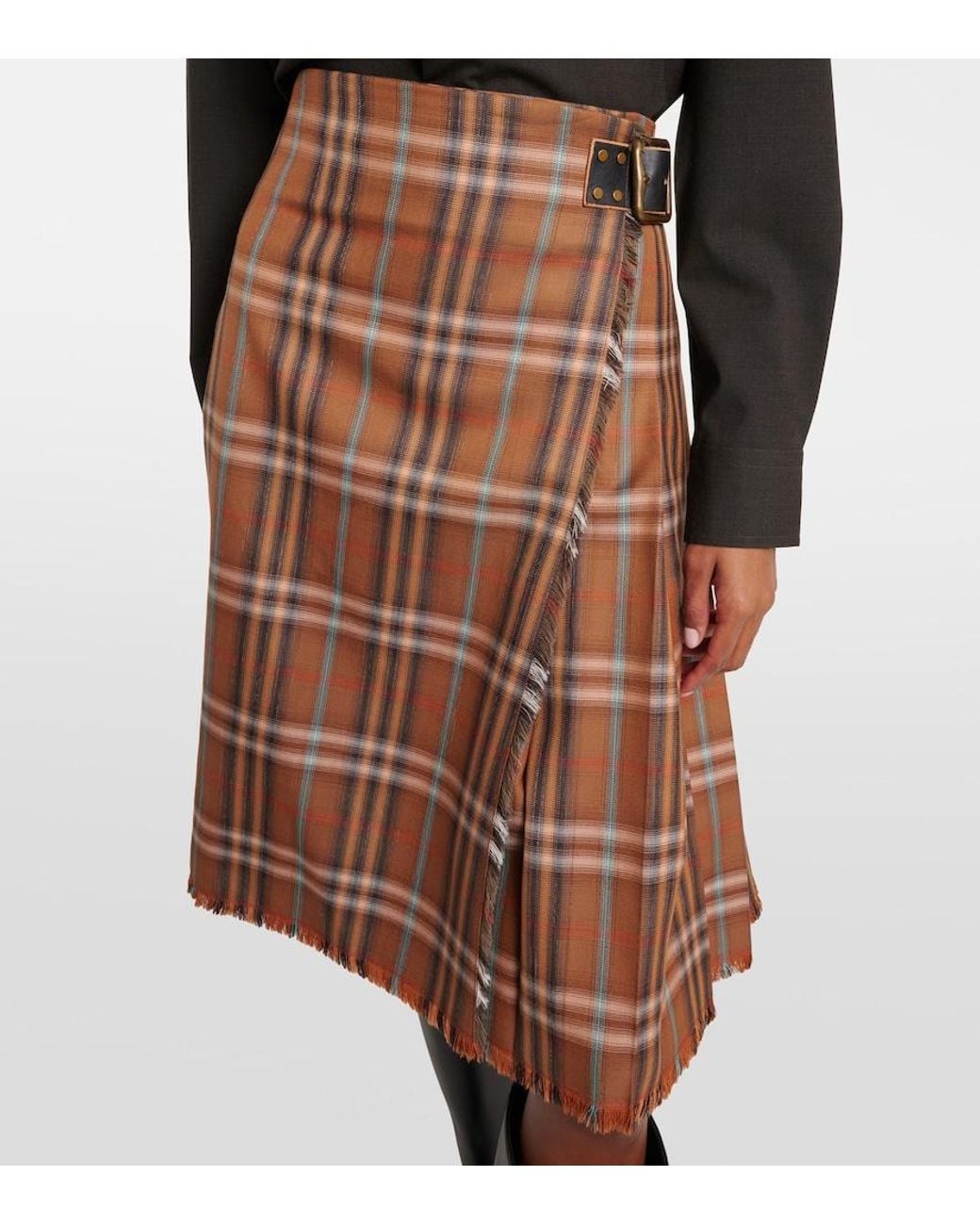 Burberry Brown Check Wool Midi Skirt