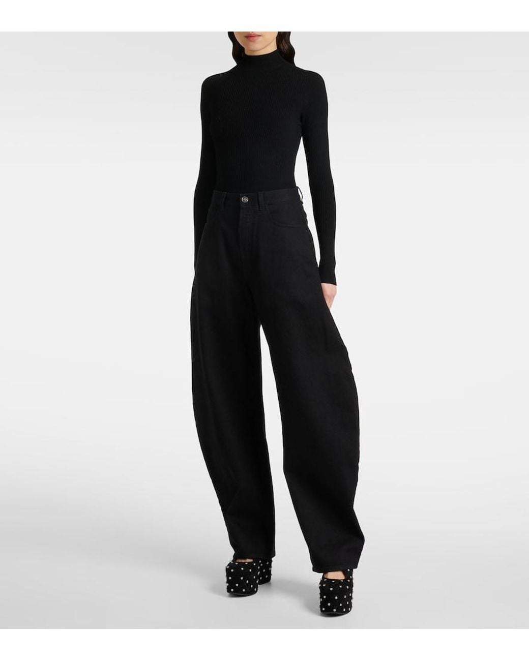 Alaïa Black Crisscrossed Studded Suede Ballet Flats