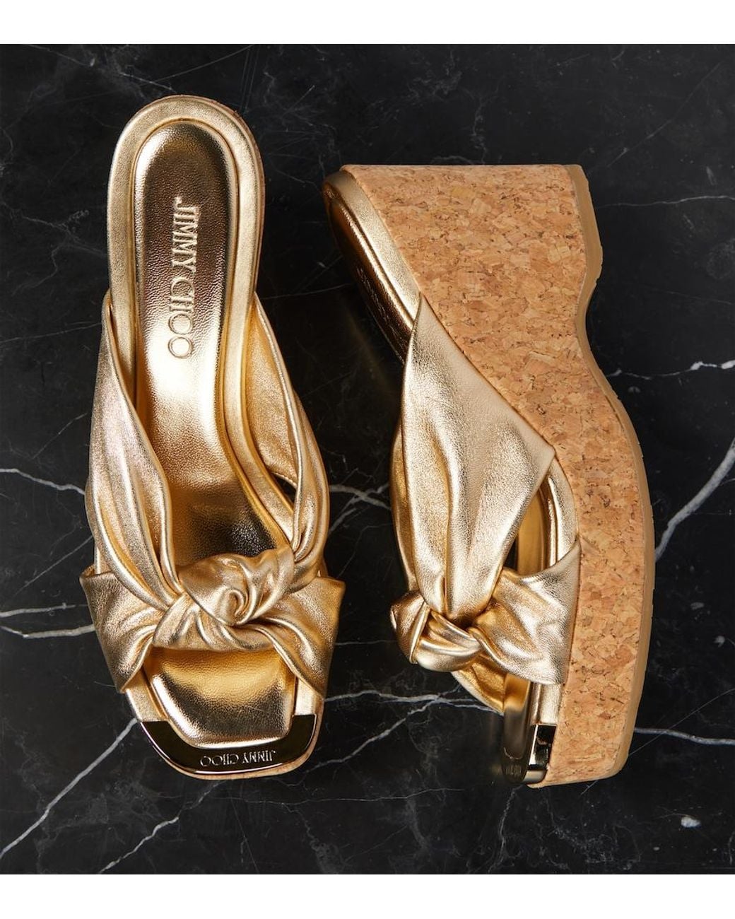 Jimmy Choo Avenue Metallic Leather Wedge Sandals