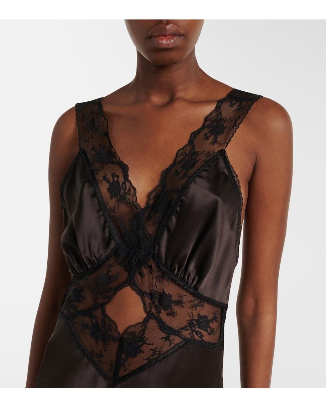 Sir Black Lace-Trimmed Silk Maxi Dress