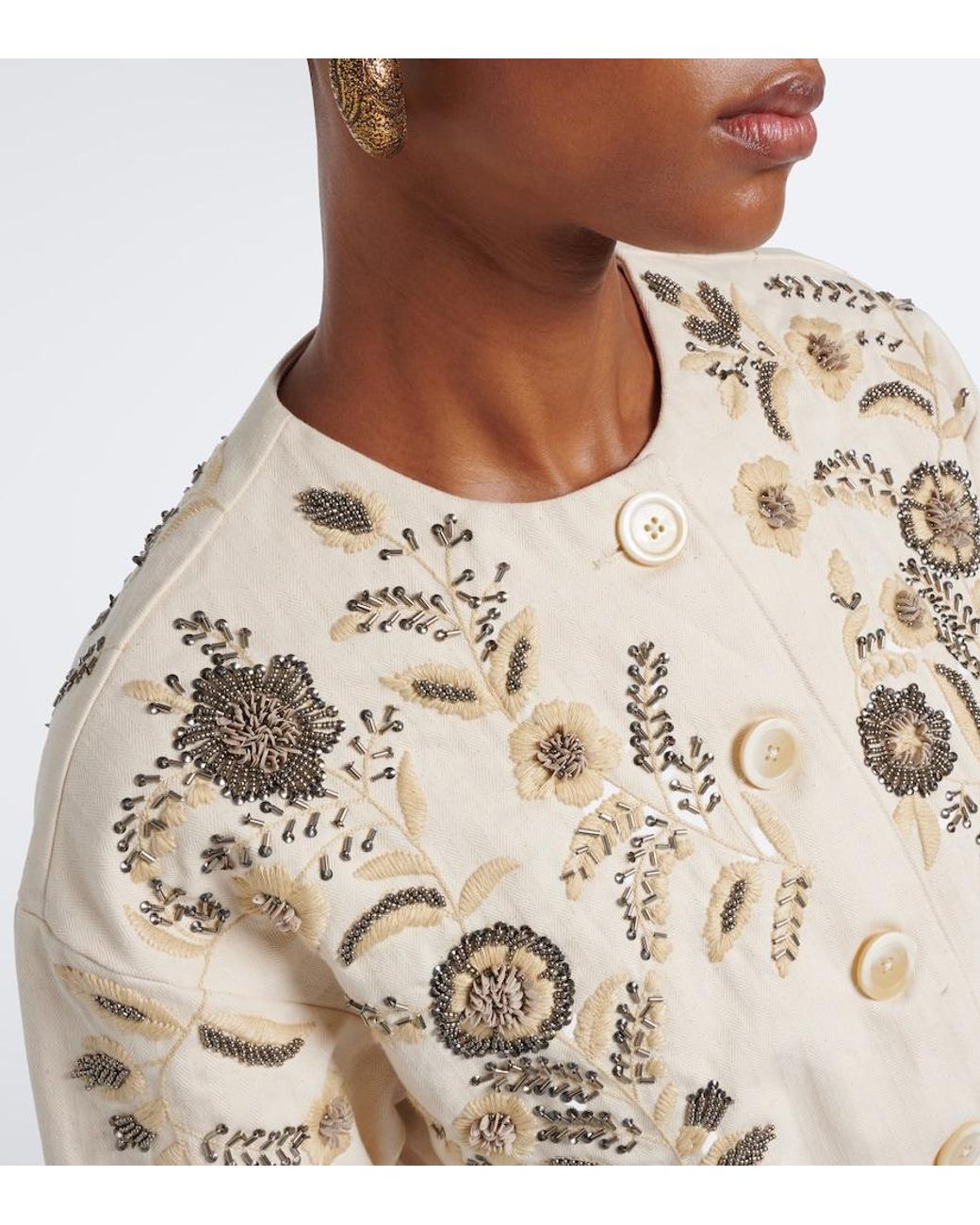 Veronica Beard Natural Emeren Embroidered Cotton Jacket