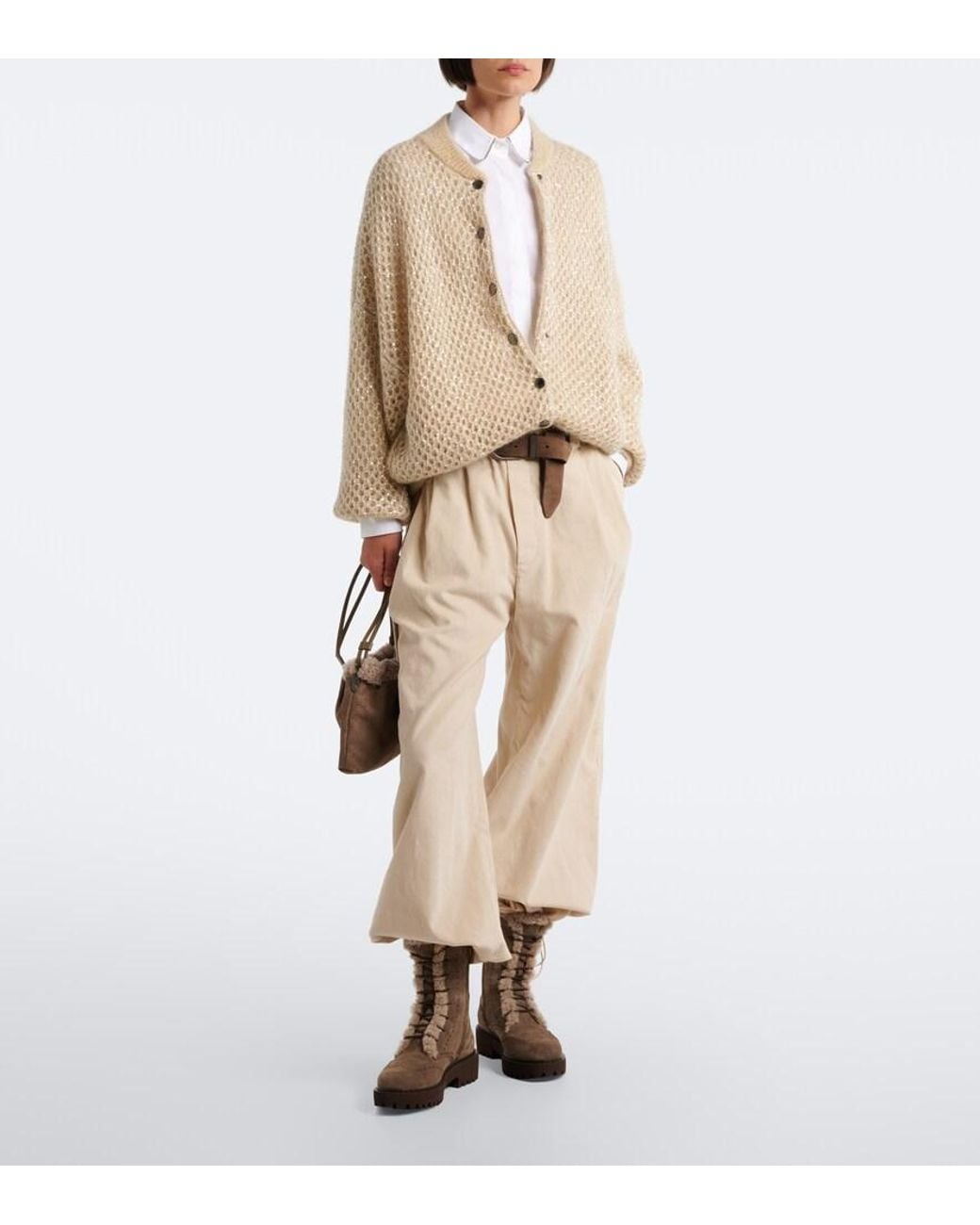 Brunello Cucinelli Natural Open-Knit Mohair-Blend Cardigan