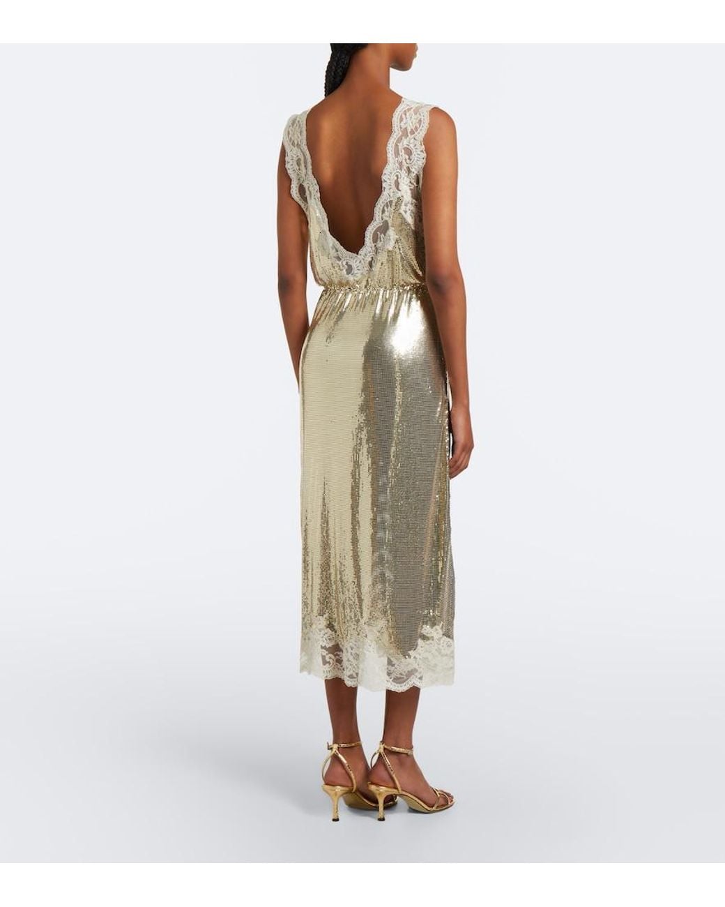 Rabanne Gray Lace-Trimmed Chainmail Midi Dress