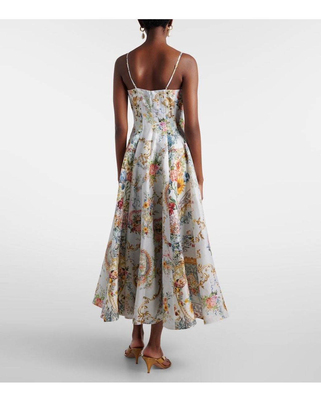 Camilla White Printed Linen And Silk Bustier Dress