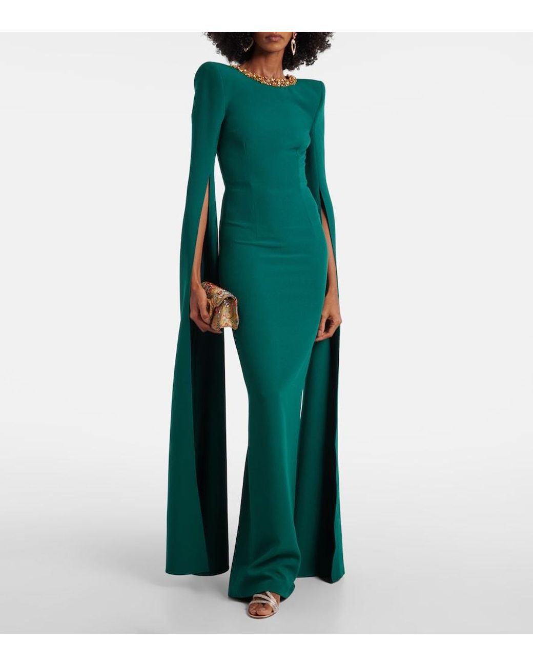Safiyaa Green Embellished Crepe Gown