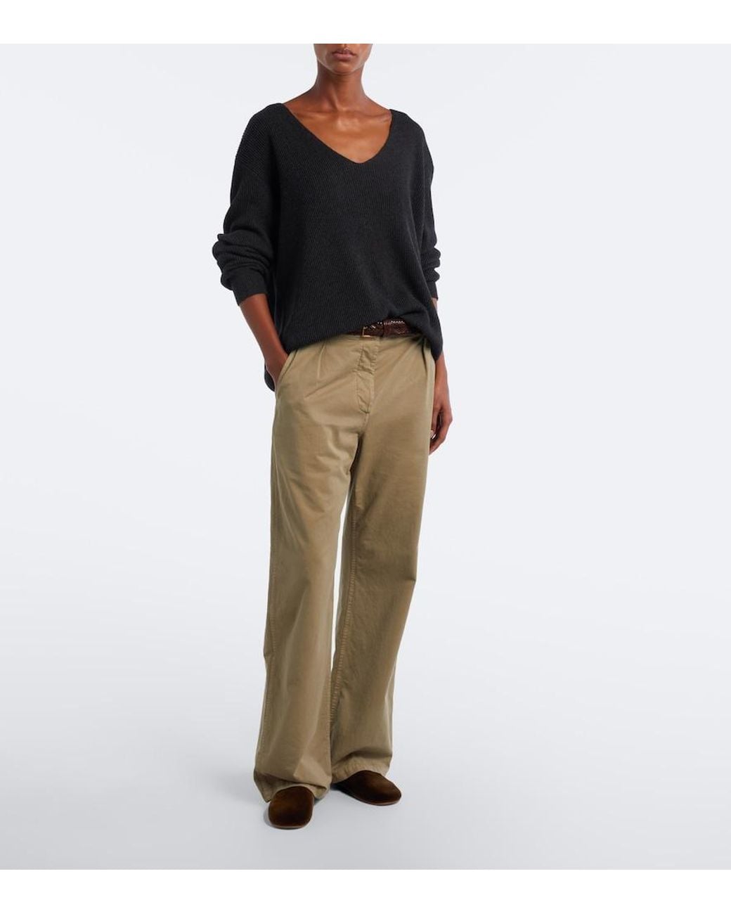 The Row Brown Ponti Velvet Slip-On Shoes