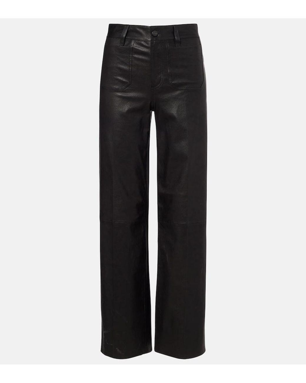 FRAME Black Le Slim Palazzo High-Rise Leather Pants