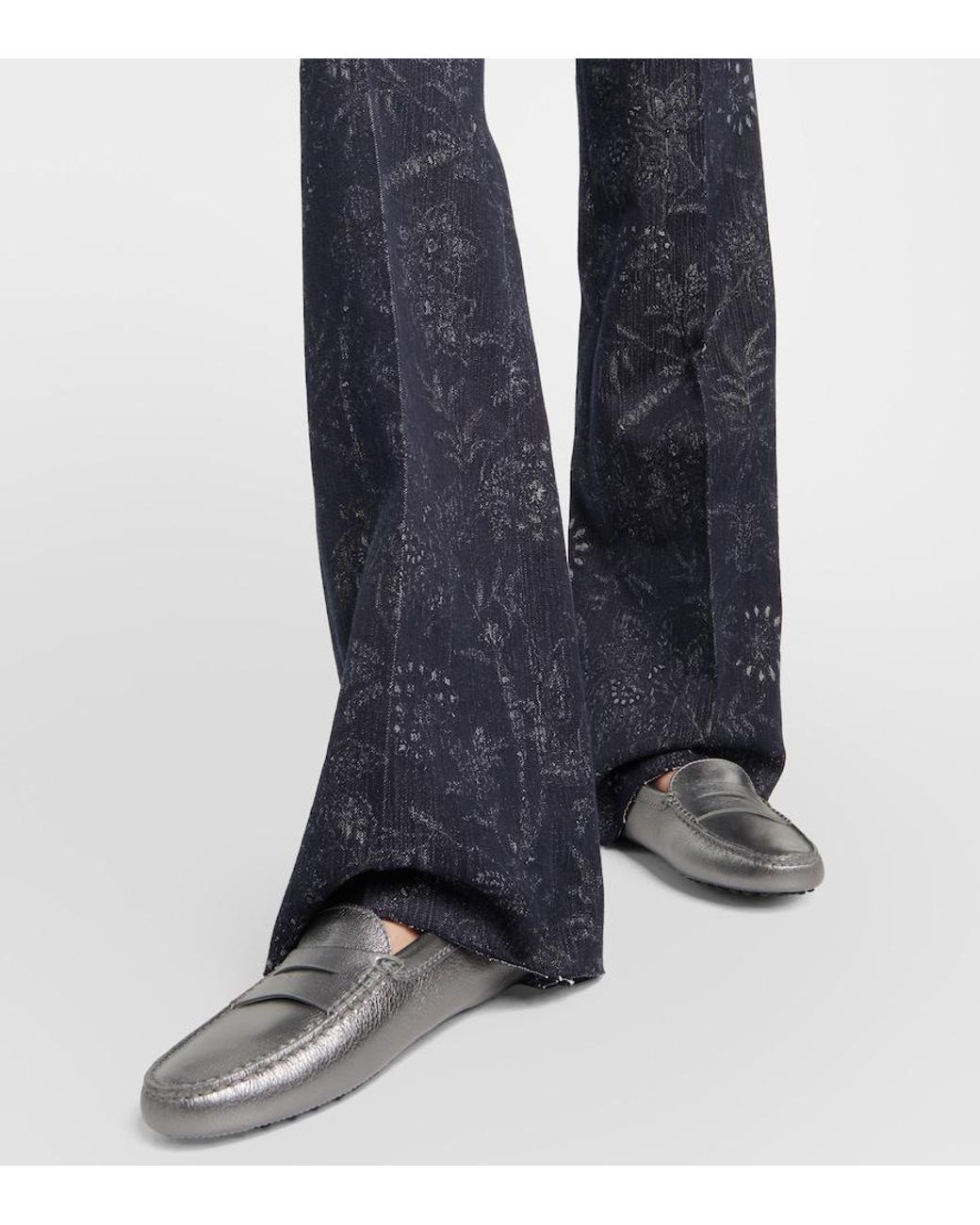 Tod's Gray Metallic Leather Moccasins