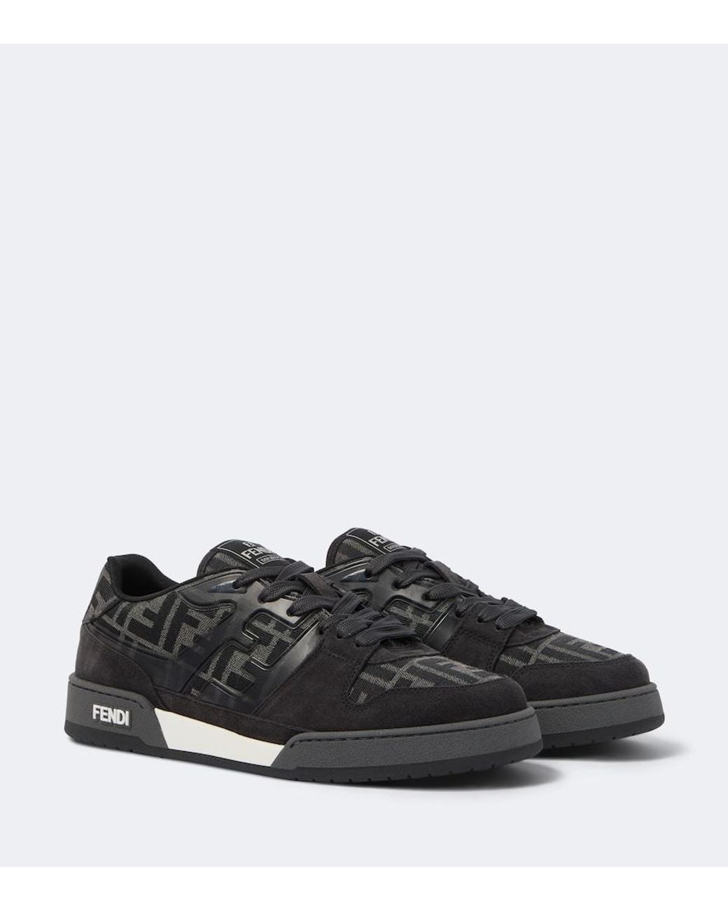 Fendi Black Match Ff Zucca Suede-Trimmed Sneakers for men