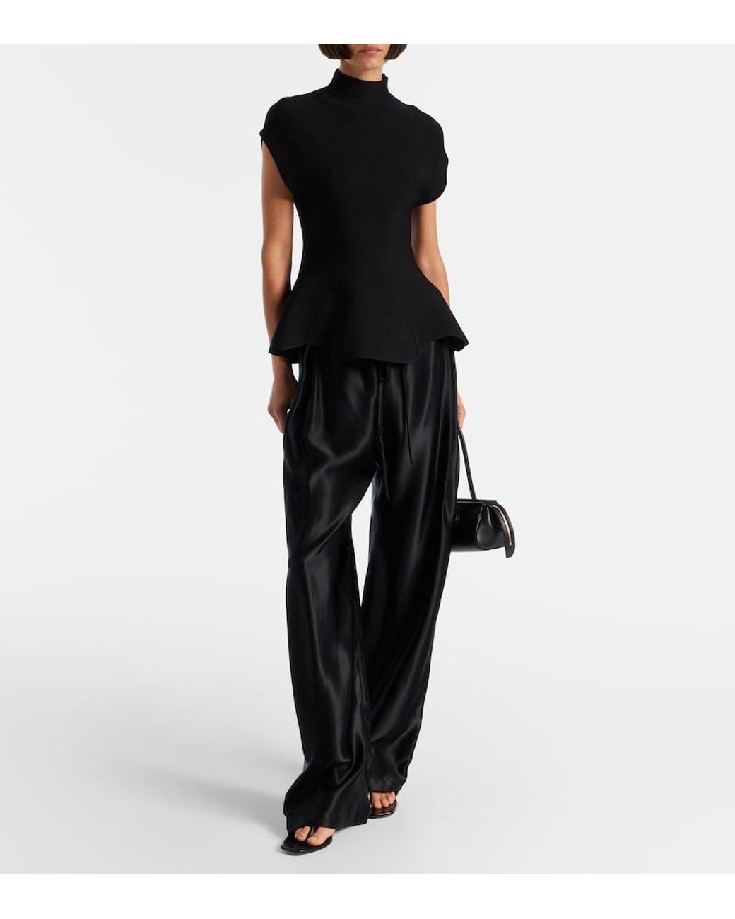 Khaite Black Rohen Satin Wide-Leg Pants