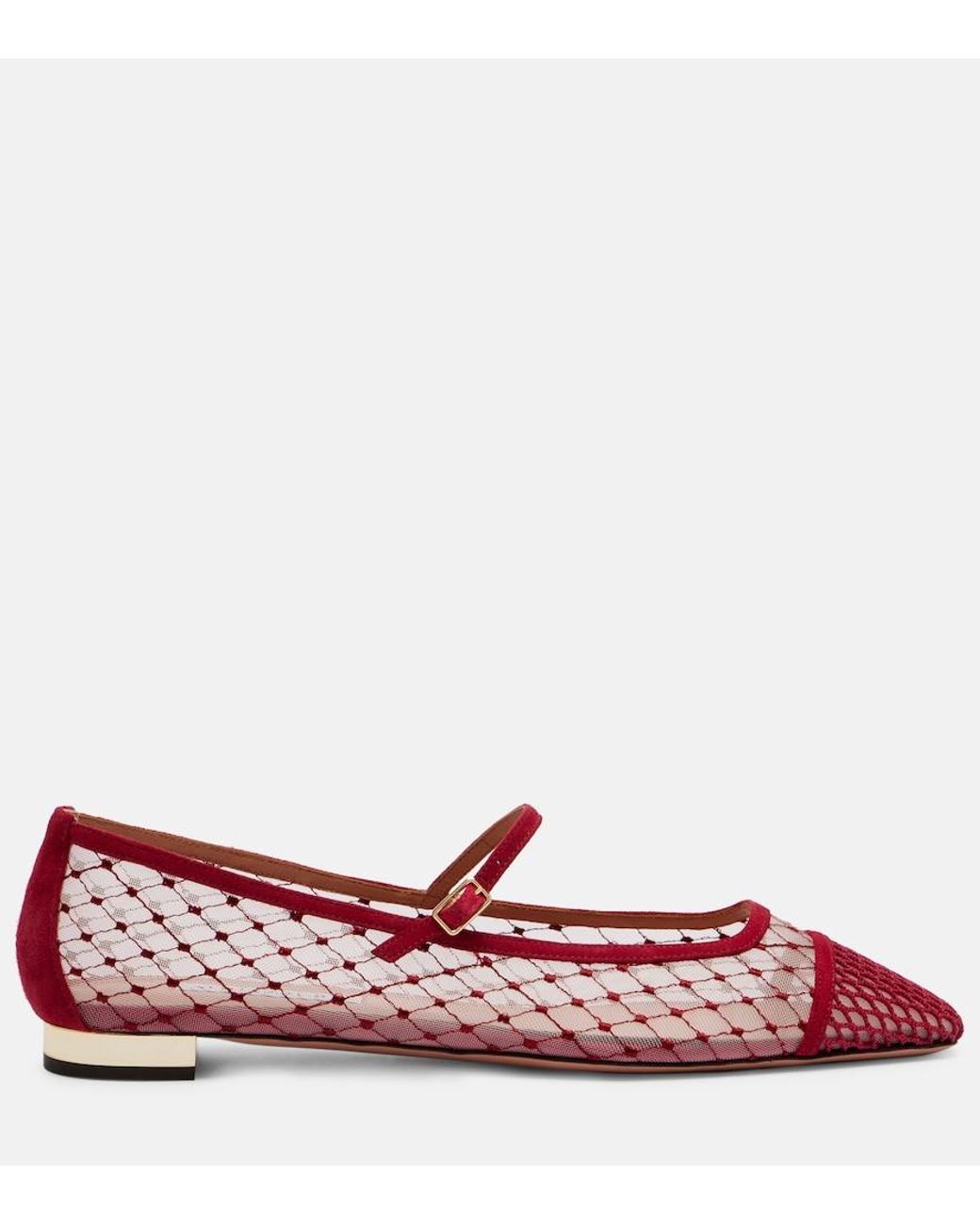 Aquazzura Red Juliette Suede-Trimmed Mary Jane Flats