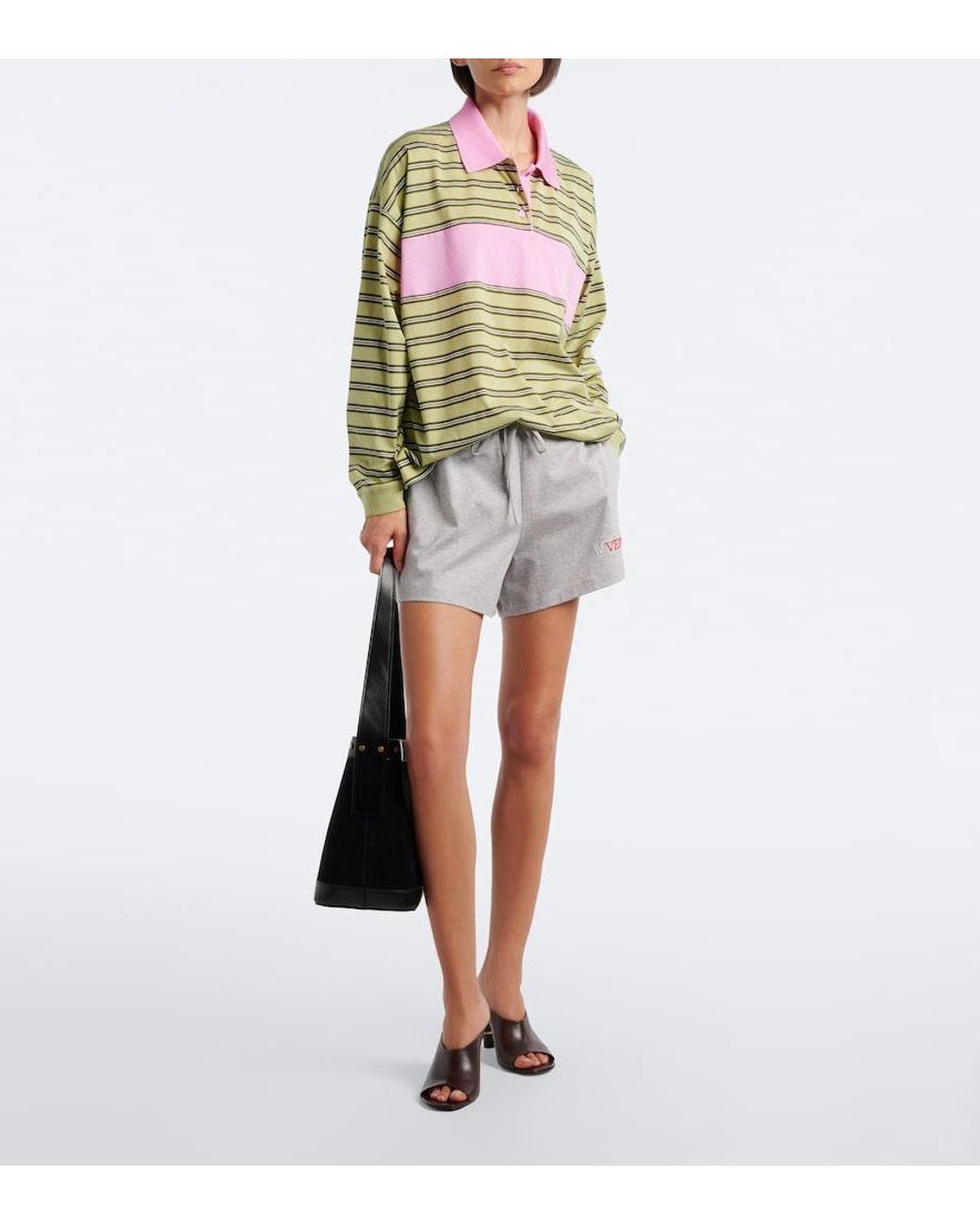 Versace Green Striped Oversized Cotton Jersey Polo Shirt