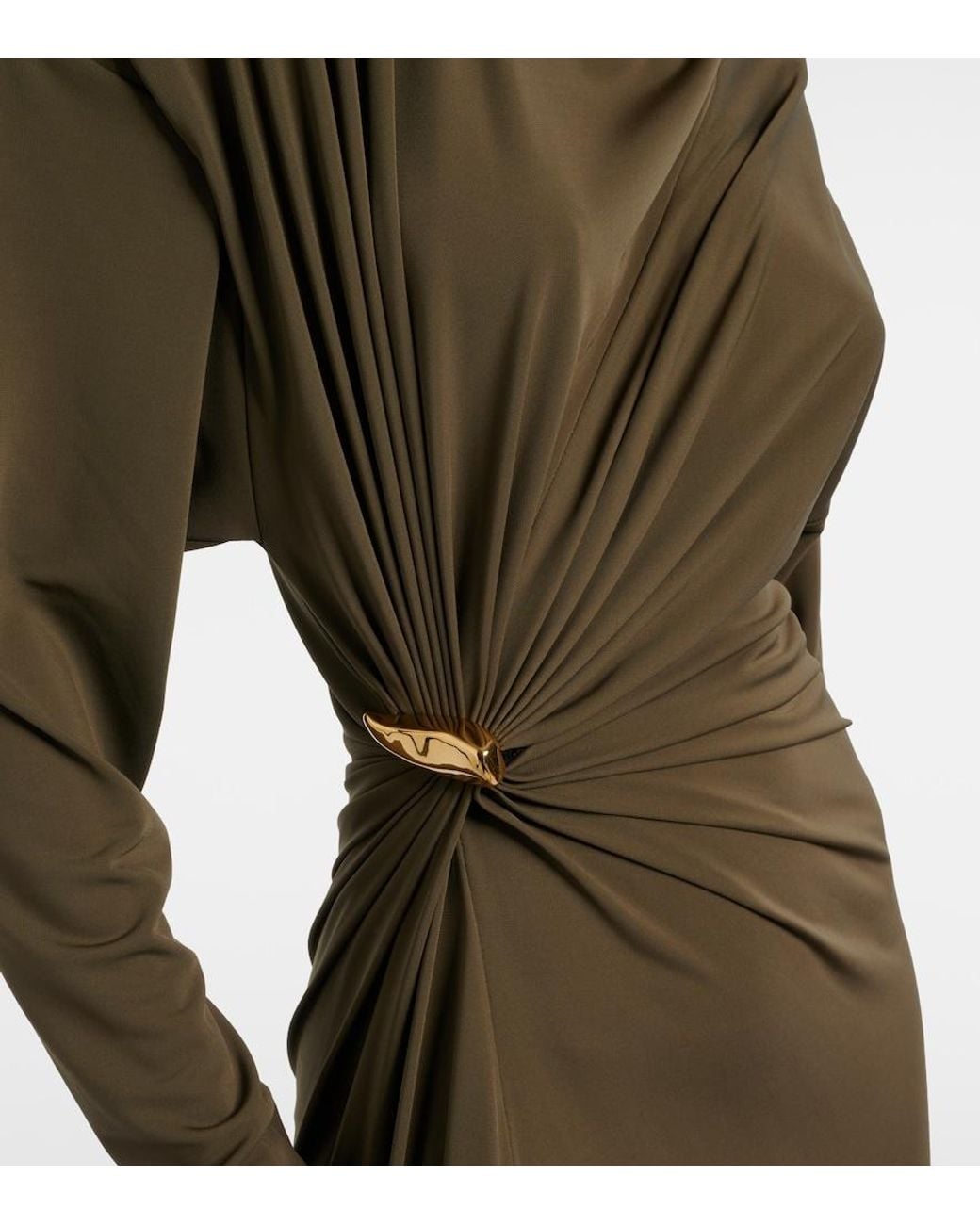 Bottega Veneta Green Gathered Crepe Jersey Maxi Dress