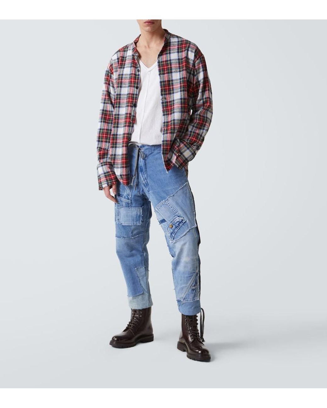 Greg Lauren Blue Patchwork Straight Jeans for men