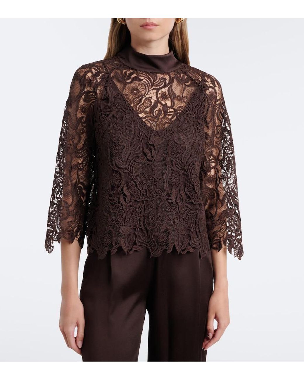 Max Mara Brown Floral Lace Top