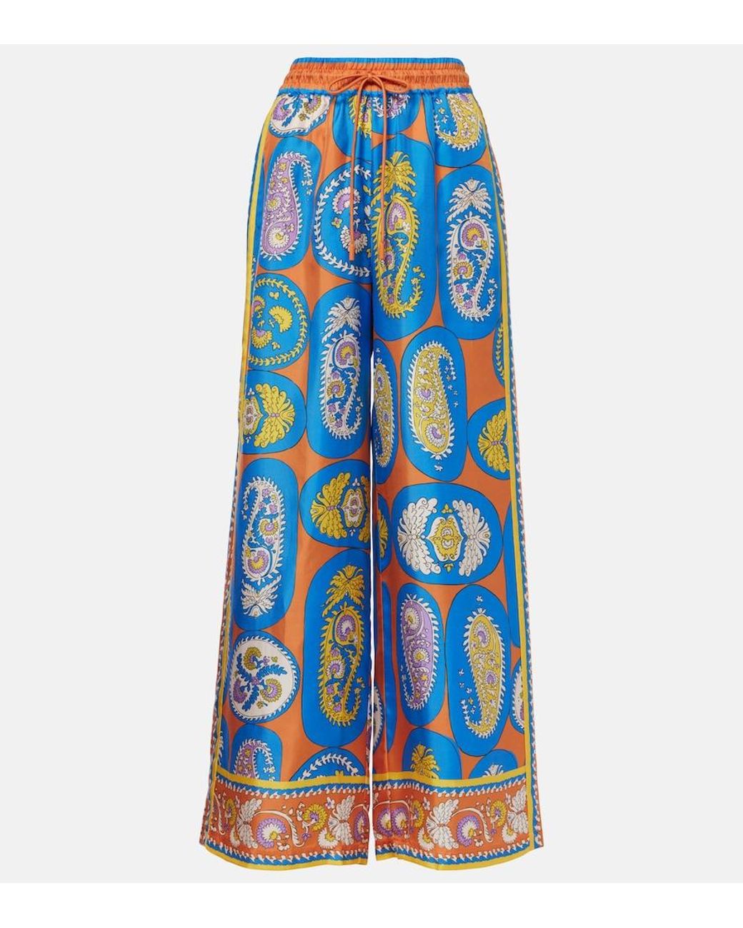 ALÉMAIS Blue Luis Printed Silk Palazzo Pants