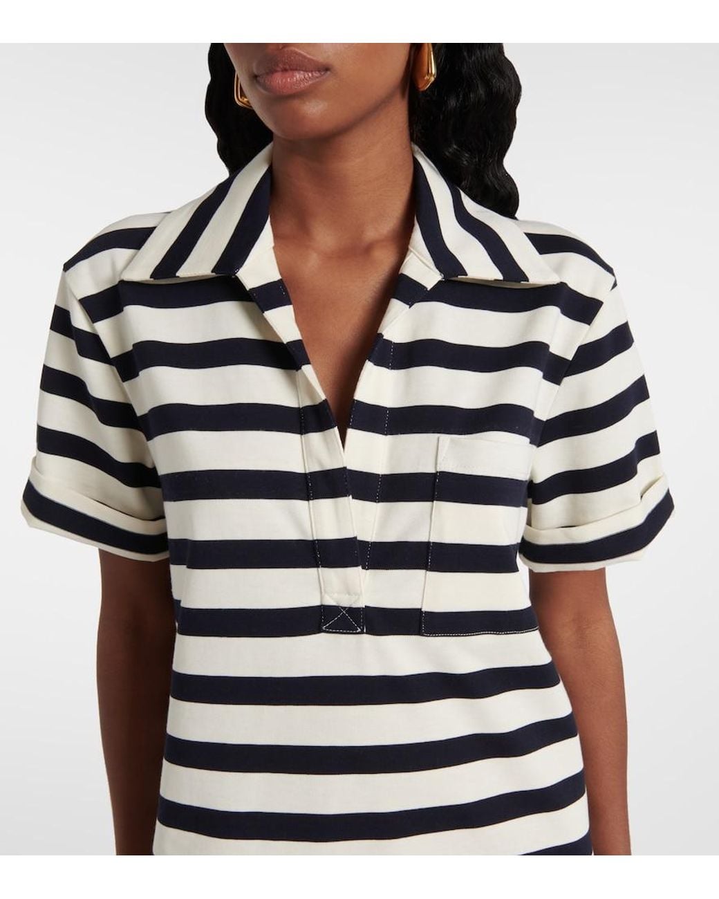 Veronica Beard Blue Cayden Striped Cotton Polo Dress