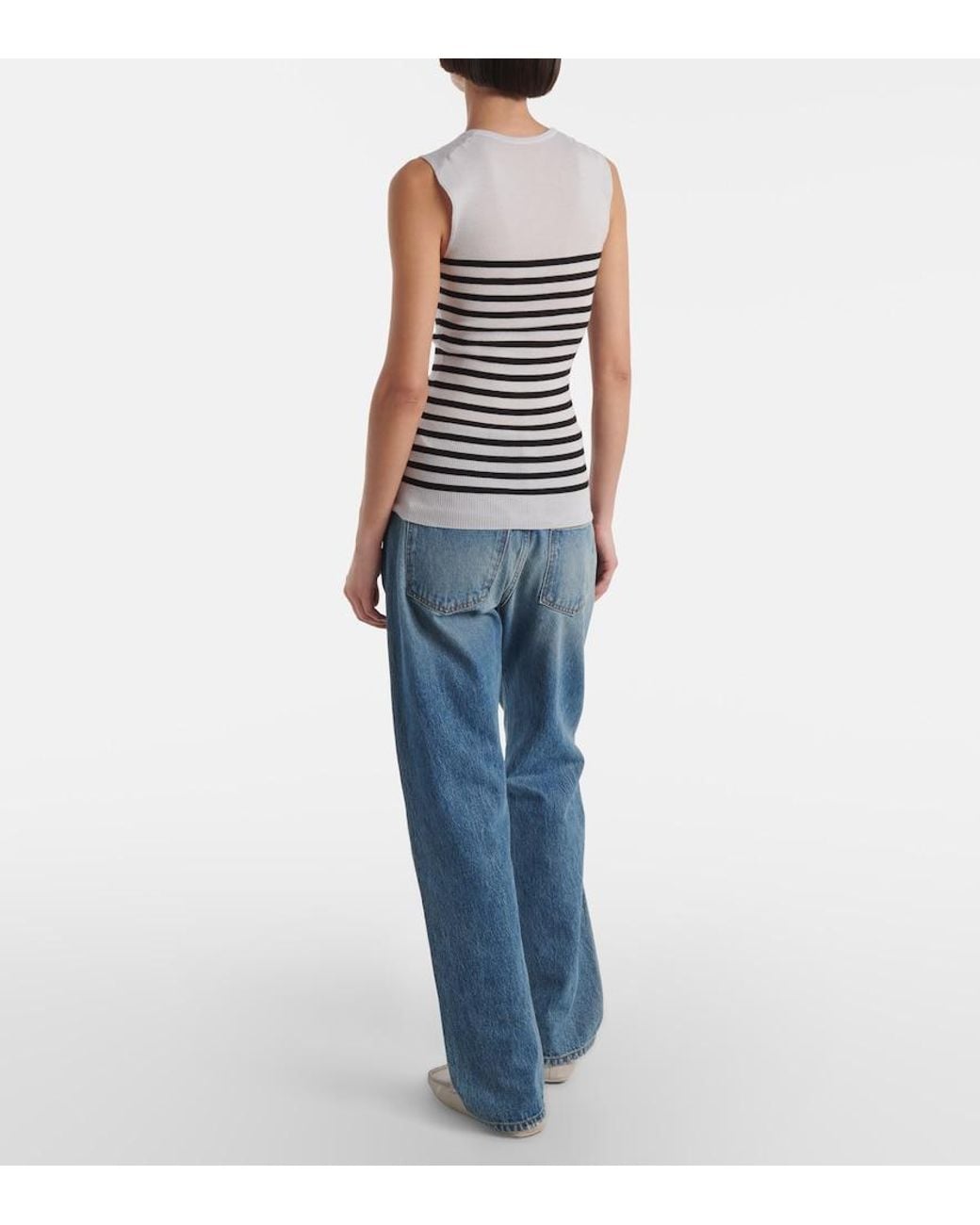 Khaite White Renato Striped Wool-Blend Top