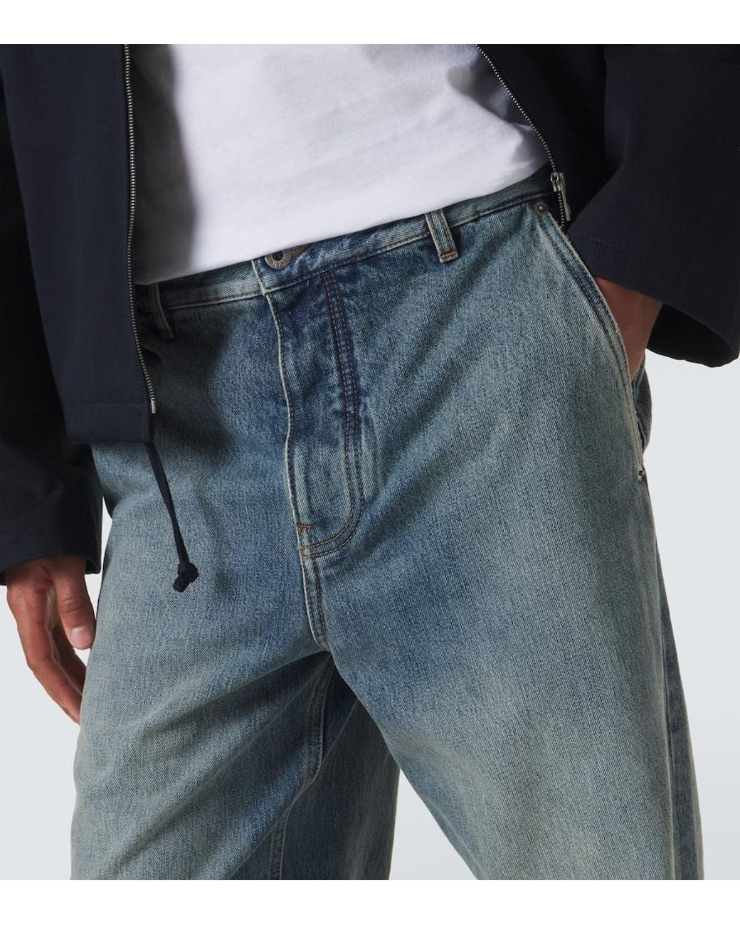 Loewe Blue Suede-Trimmed Straight Jeans for men