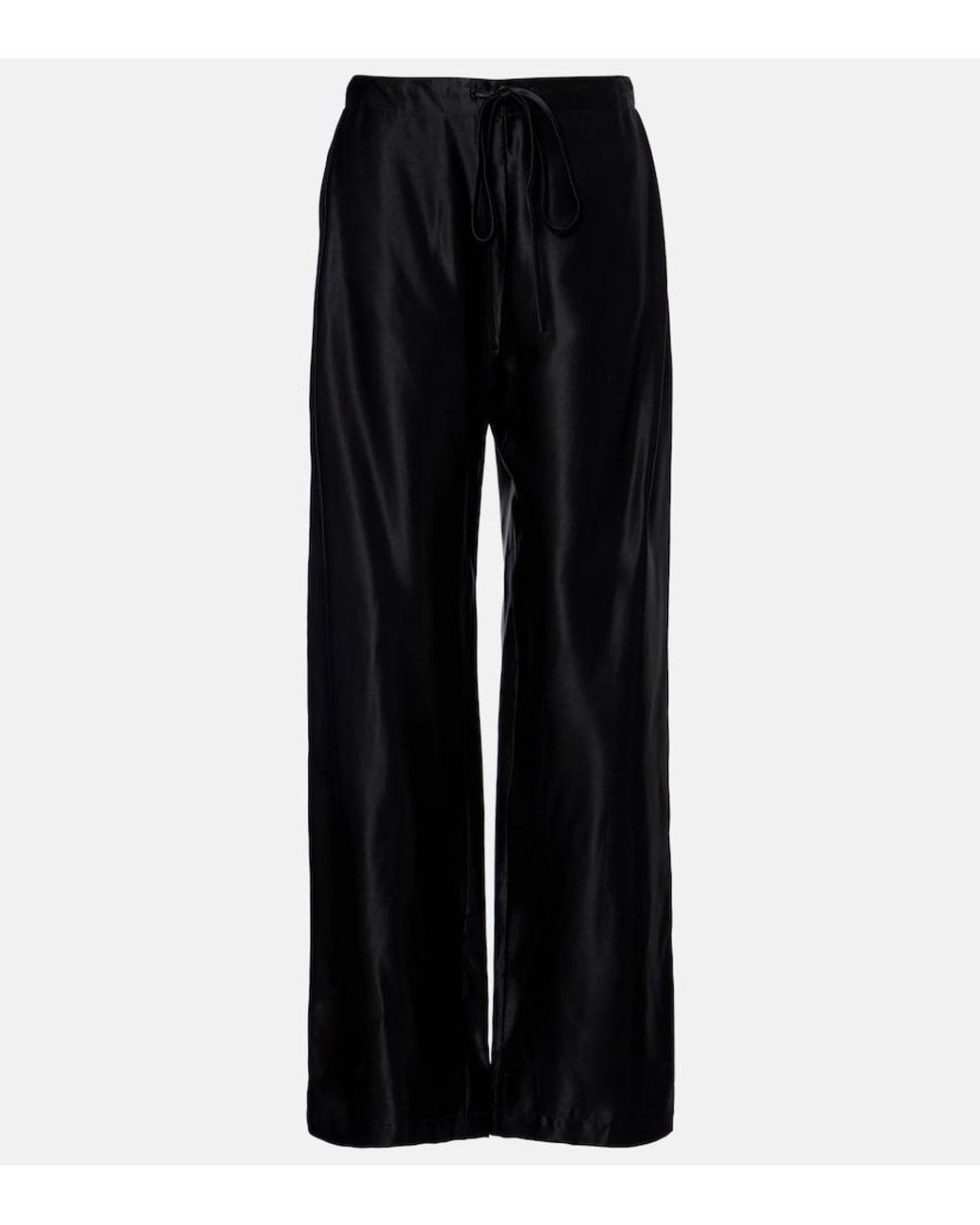 Khaite Black Rohen Satin Wide-Leg Pants