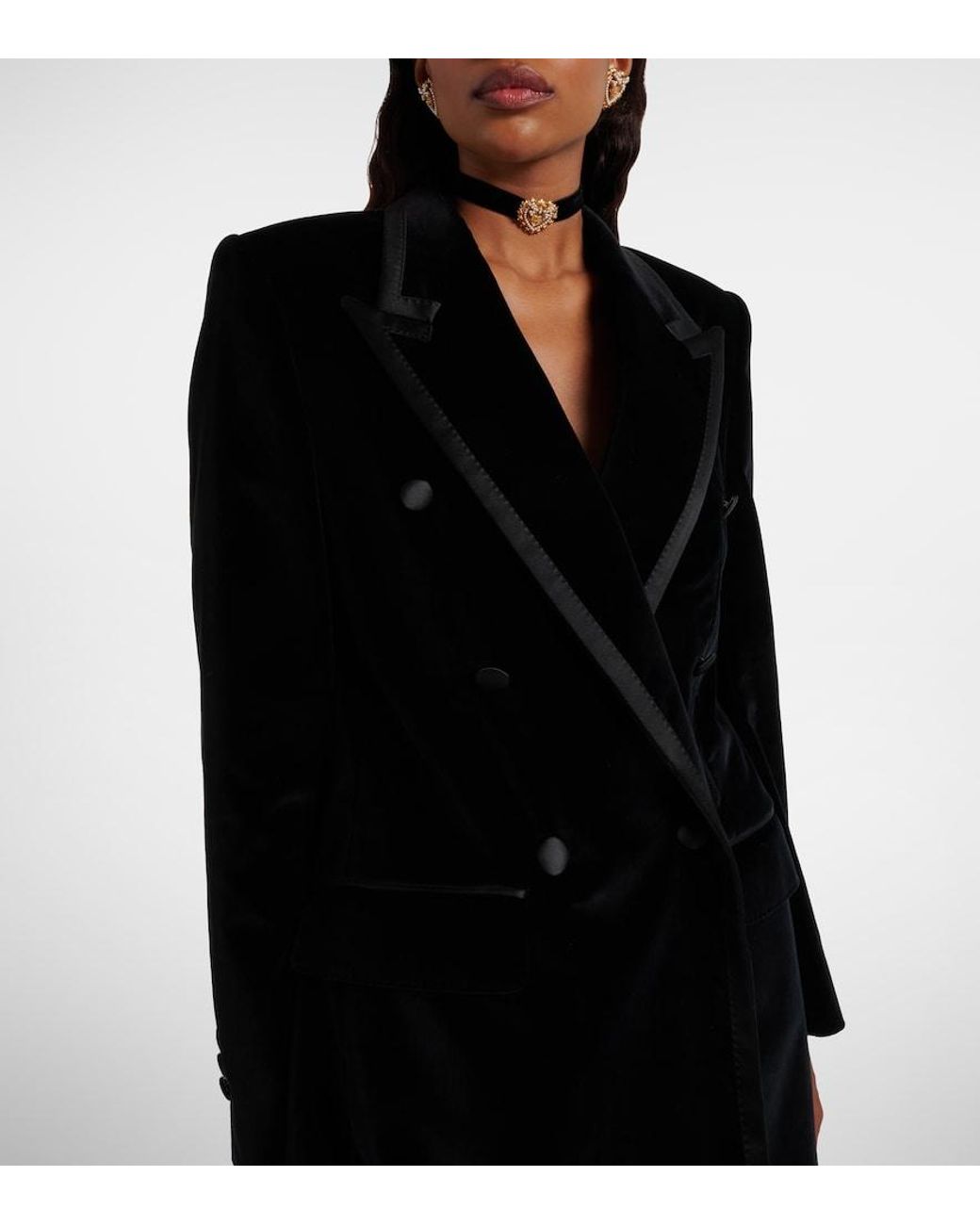 Dolce & Gabbana Black Cotton-Blend Velvet Tuxedo Jacket