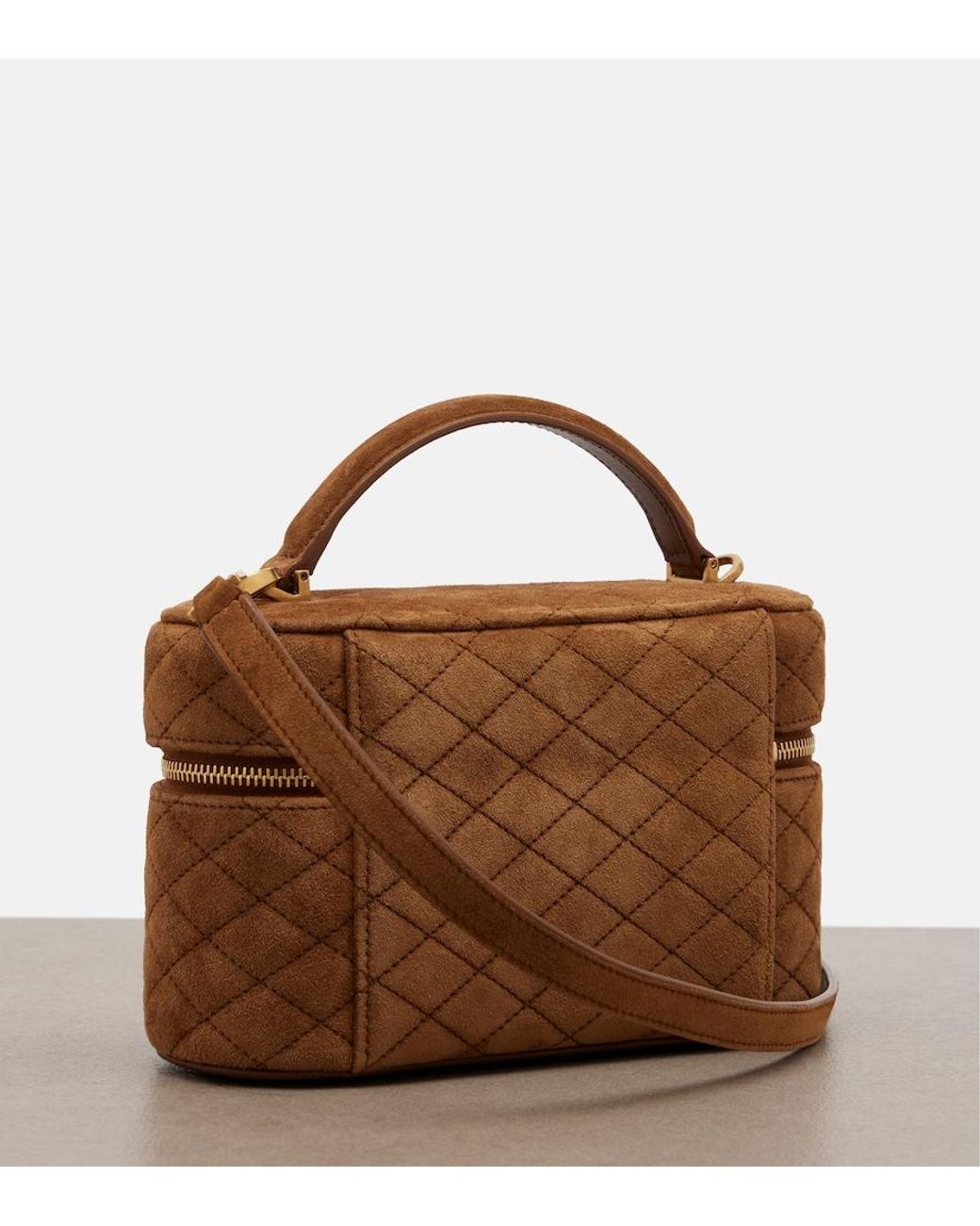Saint Laurent Brown Gaby Mini Quilted Suede Vanity Bag