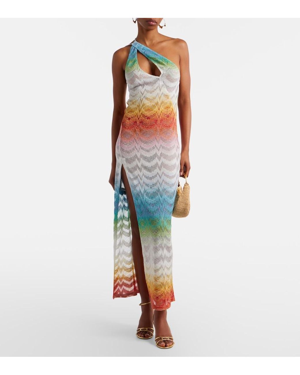 Missoni White Asymmetric Lame Maxi Dress