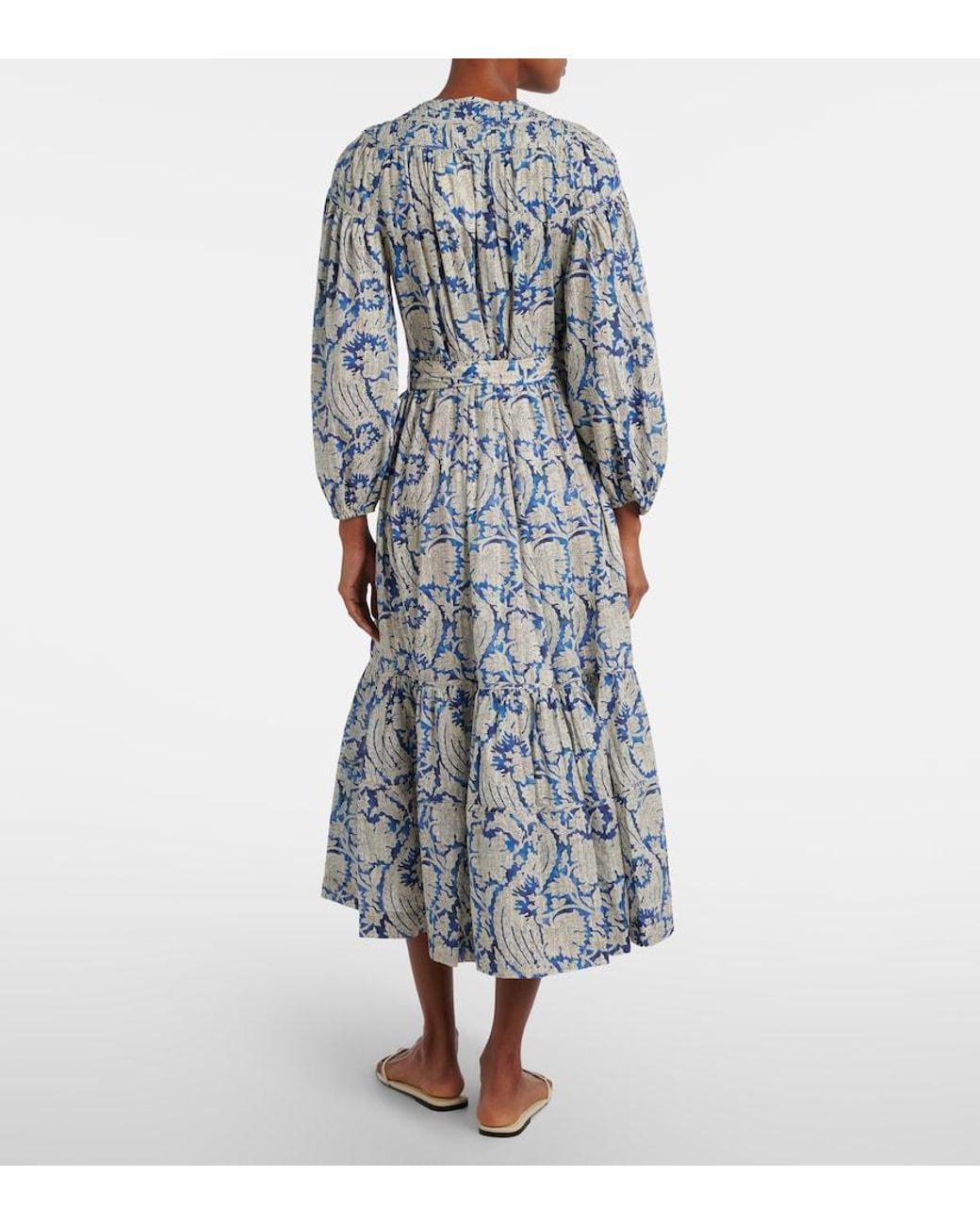 Ulla Johnson Blue Seraphina Printed Cotton-Blend Midi Dress