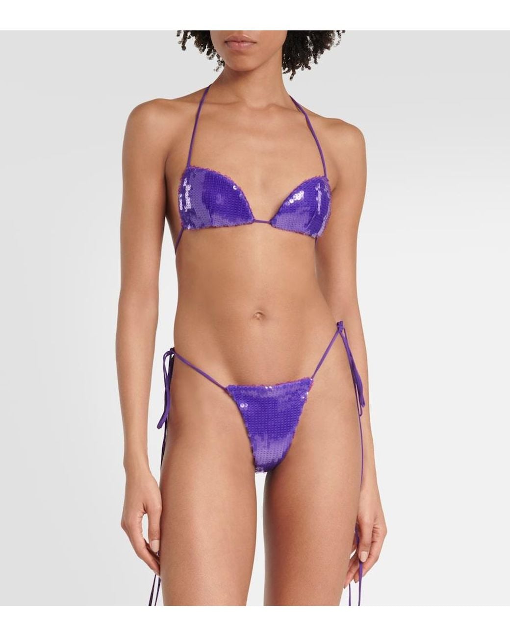 LAQUAN SMITH Purple Sequined Halterneck Bra Top
