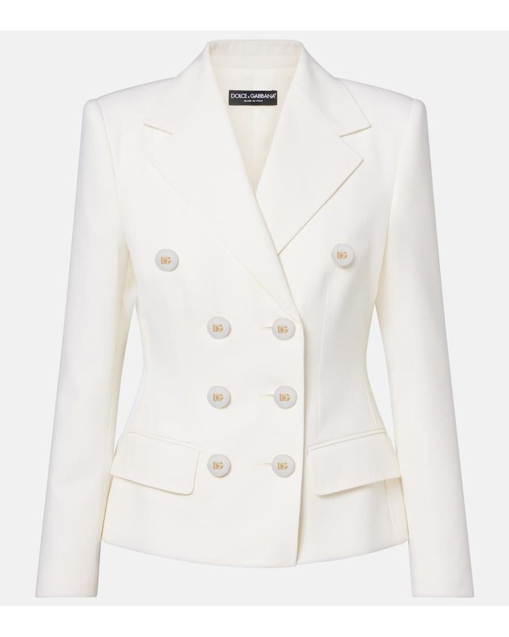 Dolce & Gabbana White Double-Breasted Wool-Blend Blazer