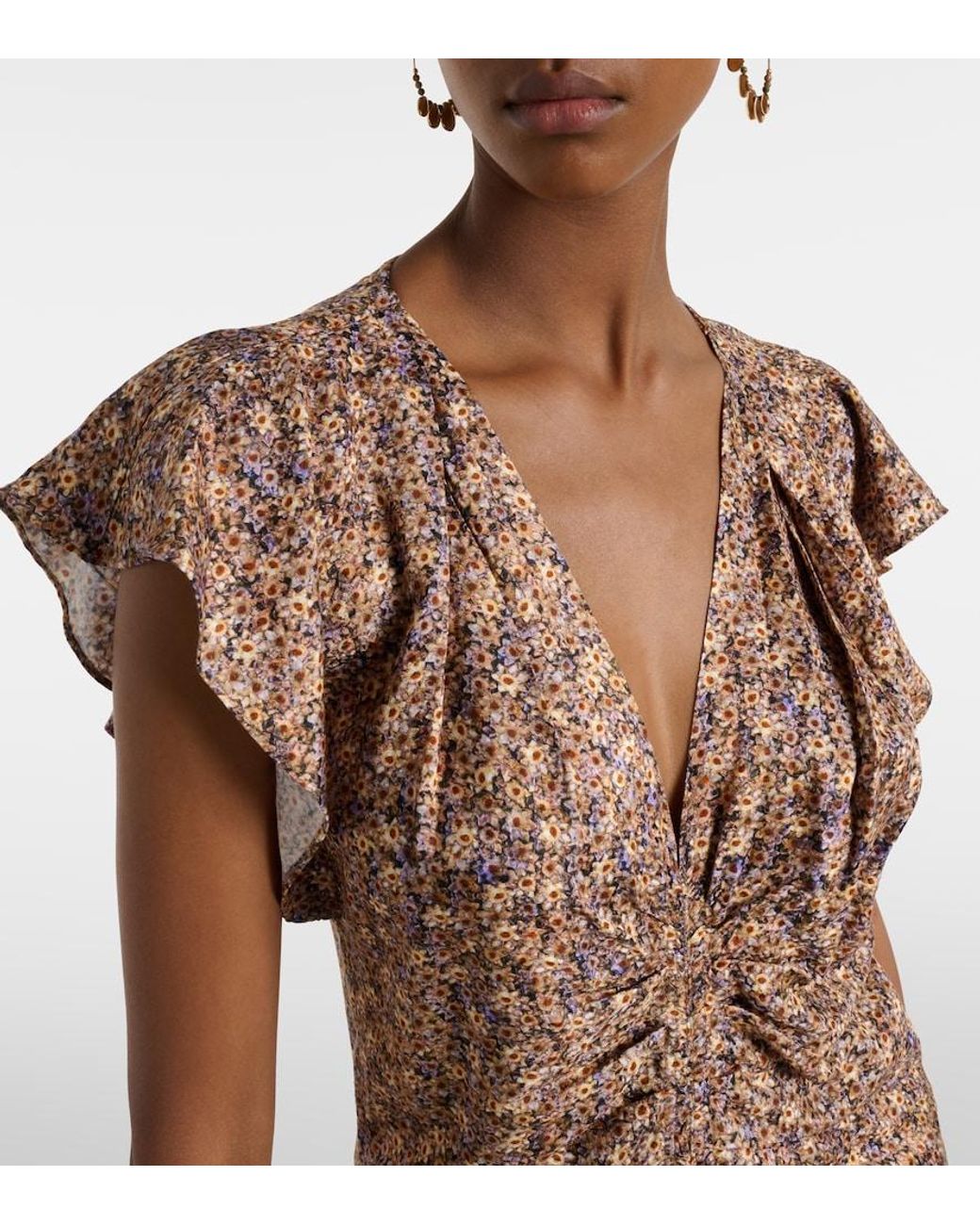 Isabel Marant Brown Lyndsay Floral Gathered Midi Dress