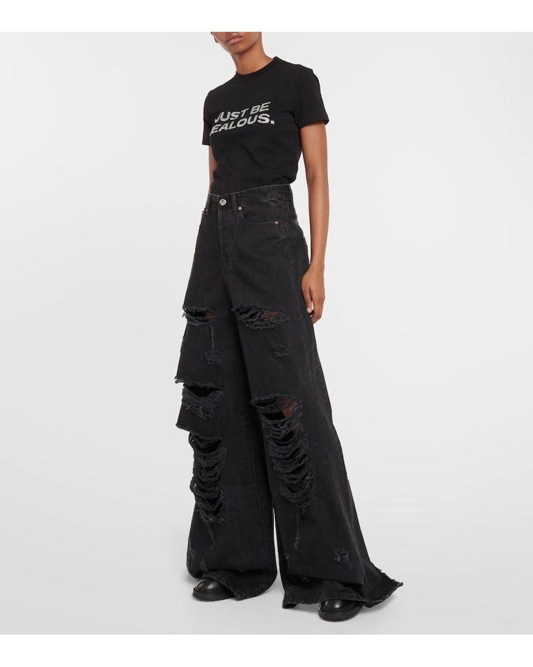 Jean Wide Distressed Vetements en coloris Black