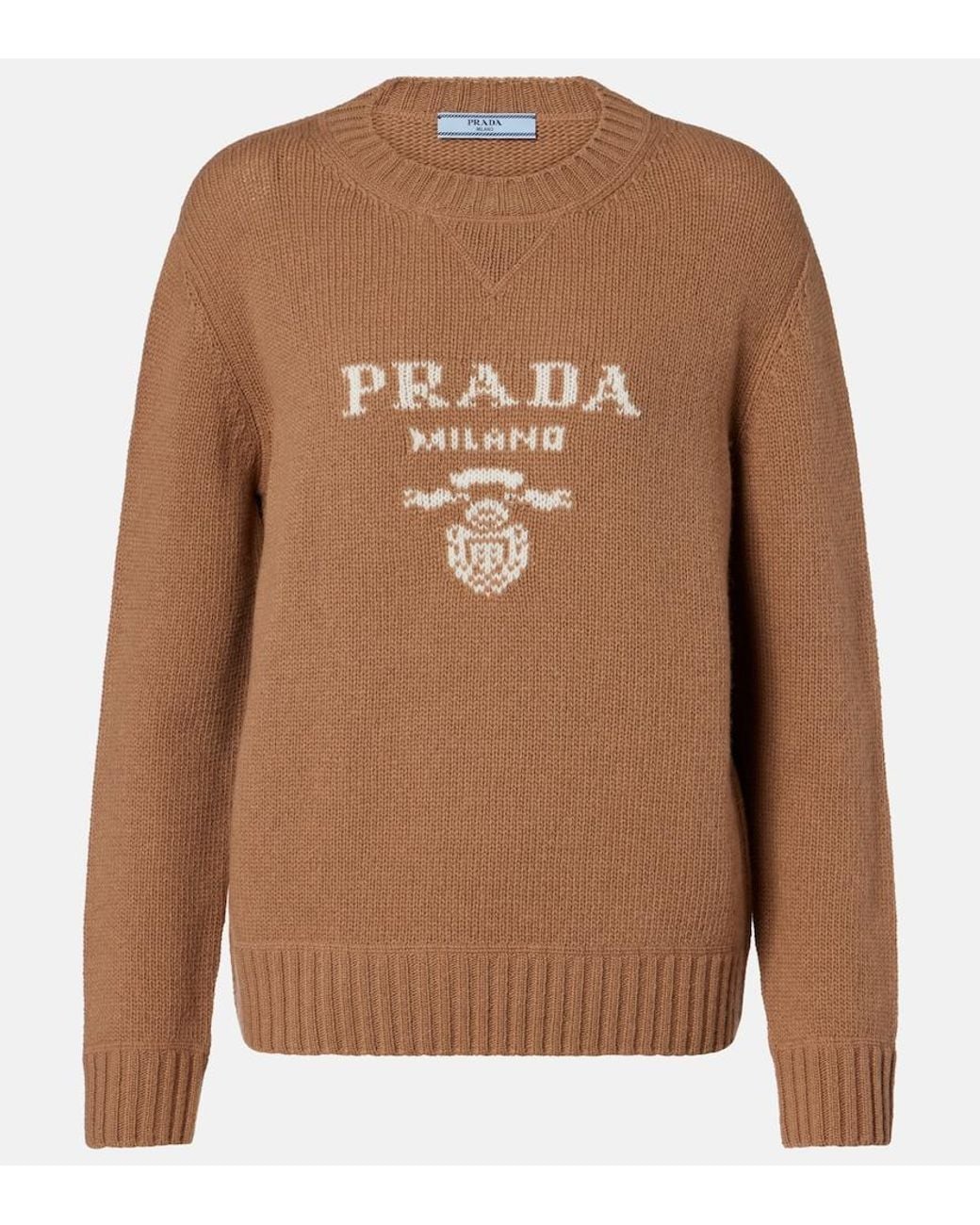 Prada Brown Logo Wool And Cashmere Sweater