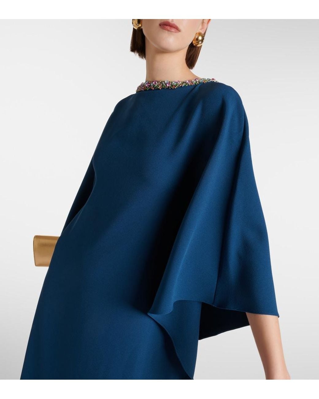 Safiyaa Blue Amarella Embellished Crepe Gown
